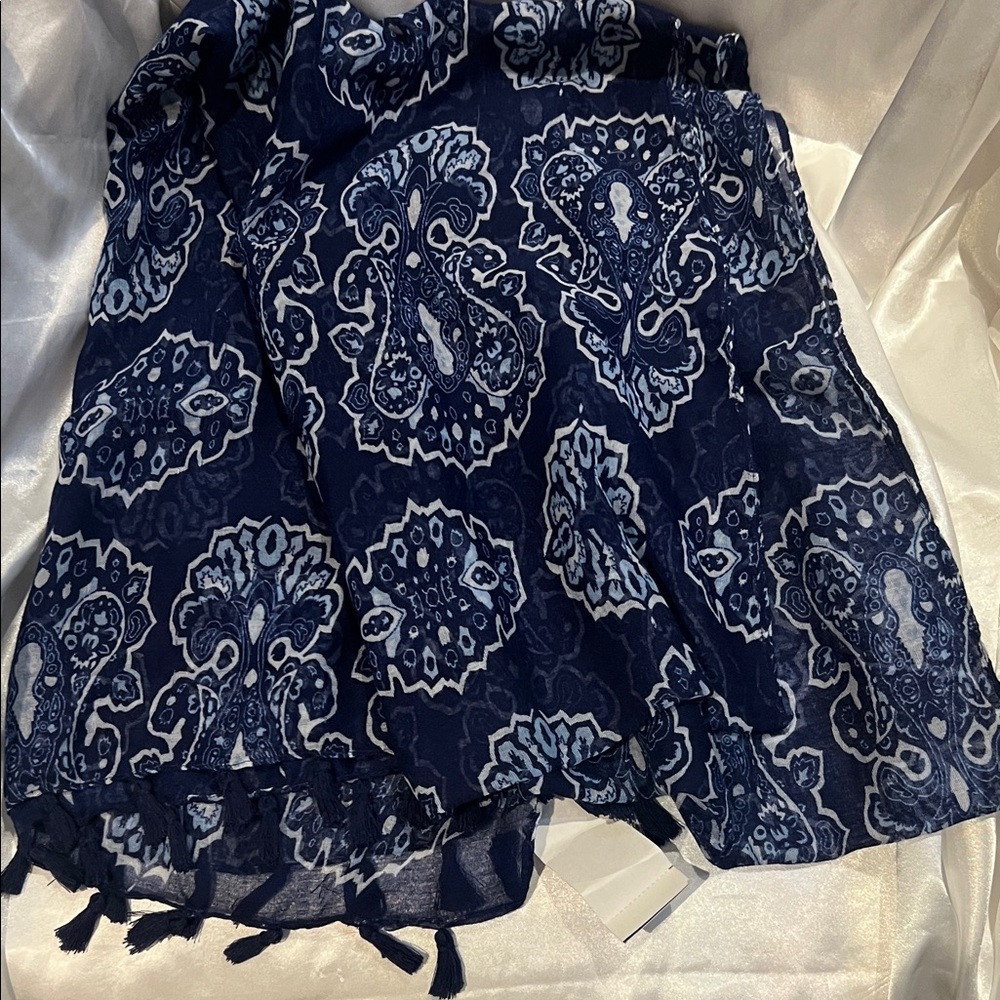 Navy Blue Paisley Scarf